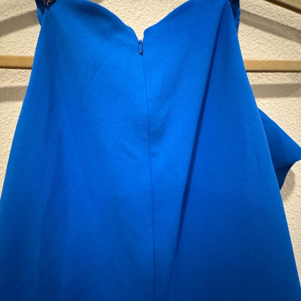 Ralph Lauren Size 16 Ruffled Cocktail Sheath Beaded Halter Dress PORTUGUESE BLUE - Picture 2 of 12